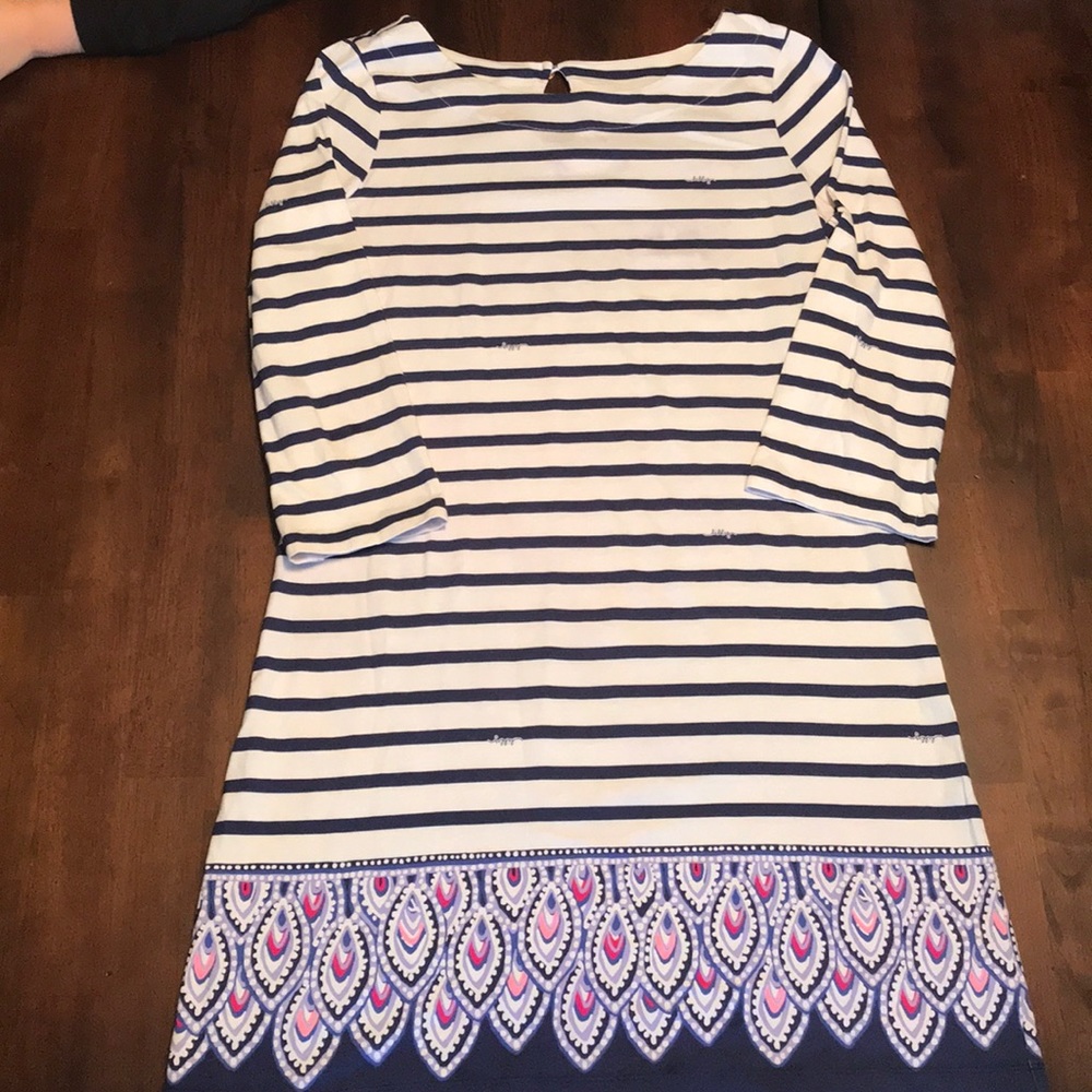 Lilly Pulitzer White and Navy Striped Border-Print Dress